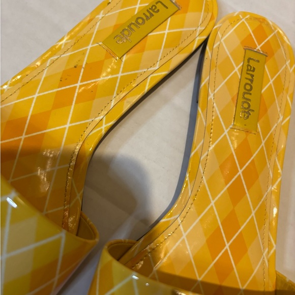 Larroude Yellow Plaid Slide Sandals - Picture 2 of 3
